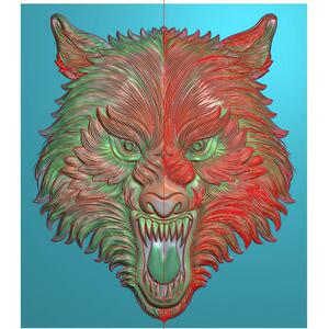 玉雕动物狼头挂件恶狼牌子石雕木雕玉雕图精雕图浮雕灰度电脑雕刻