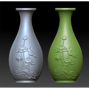 花草荷花花瓶摆件圆雕图obj三维立体stl模型3d打印精雕桶珠平安瓶