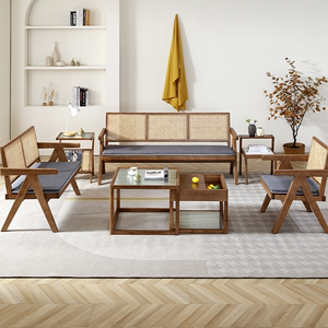 日式实木藤编沙发民宿客厅双人藤椅设计师创意小户型休闲椅子长椅