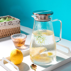 耐热水壶锤纹带把柠檬水壶冷水壶家用玻璃水杯子大容量果汁茶水壶