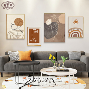 北欧沙发后面的壁画客厅装饰画抽象艺术大气组合挂画新款人物线条