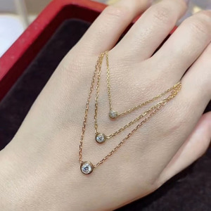 cartier/卡地亚18k玫瑰金 镶钻4/9分项链 单钻飞碟18分锁骨链女士