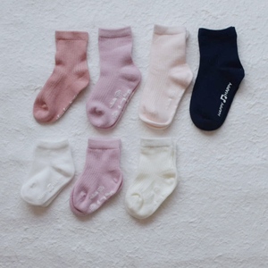 无骨基础童袜 1-3岁宝宝中筒袜粉色女童男童堆堆袜螺纹新生儿船袜
