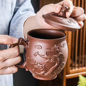 宜兴紫砂杯 单个主人泡茶杯 大容量盖杯喝茶水杯茶杯男杯子养生杯