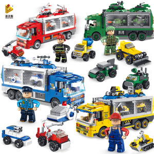 潘洛斯659001变形机器人工程车消防车儿童拼插拼装积木玩具礼盒装