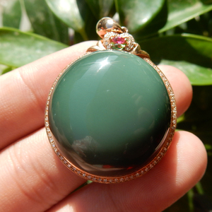 方言和田玉碧玉稀有蓝幽灵猫眼深邃幽蓝无机构18k金镶钻女士吊坠a