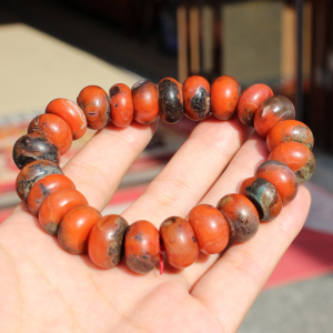 方言老包浆云南保山铁皮南红玛瑙算盘珠手串小平安扣转运珠手链v