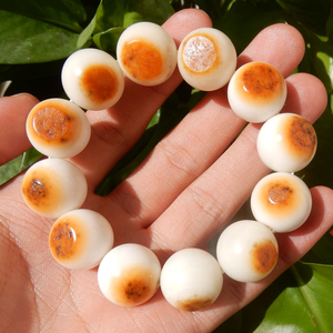 方言企业精品收藏级河北唐河老熟黄沁皮白玉籽料圆珠18mm手串h