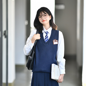 jk毛衣背心学院风高中学生校服针织衫马甲班服v领开衫外套女秋季