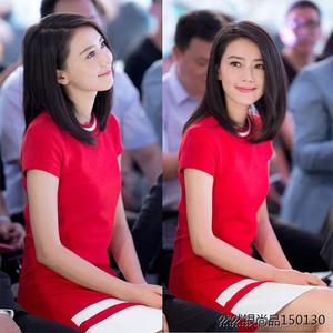 香港高圆圆明星同款红色高端连衣裙女2024新款小个子法式礼服裙子