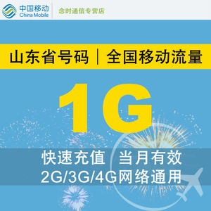 山东移动流量充值 1G流量包全国流量叠加包全国2g3g4g网络通用