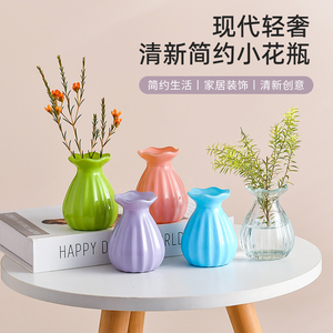 简约时尚彩色玻璃花瓶桌面摆件插花瓶透明干花瓶喇叭口小花瓶餐厅
