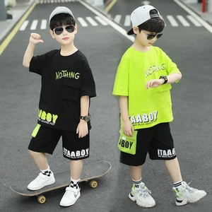 童装男童嘻哈街舞夏装短袖套装2024新款帅洋气中大儿童运动韩版潮