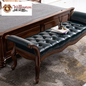 威灵顿 美式卧室床尾凳真皮衣帽间凳子穿衣凳沙发凳换鞋凳F603-10