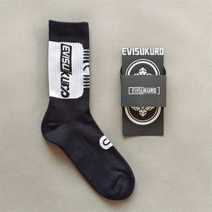 秋冬款潮牌福神袜子毛巾底加厚中高筒运动袜黑色拼接字母长袜男子