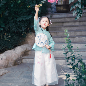 女童汉服秋季新款改良中国风古装儿童春秋套装超仙宝宝唐装俩件套