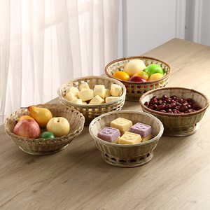 竹编筐圆形馍筐子竹篓竹簸箕水果蝶竹编小篮子收纳筐竹匾果篮果盘