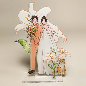亚克力人形立牌定制发光摆件结婚礼物婚礼手绘婚纱照桌面摆台打印