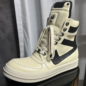 ro高帮鞋潮牌真皮倒三角休闲板鞋奶香底百搭透气情侣鞋2022增高鞋