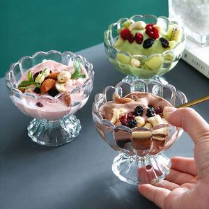 冰粉碗商用彩色透明芋圆仙草甜品糖水碗玻璃碗带勺子精致高端insi