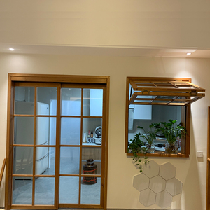 日式实木室内隔断窗户定制厨房推拉玻璃木门木质木框上翻折叠窗