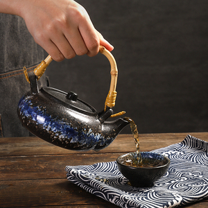 日式海鲜壶陶瓷茶壶复古餐厅料理店餐具家用手提壶创意小汤壶配杯