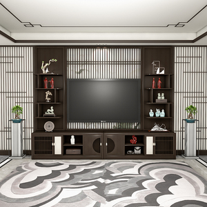 新中式实木电视柜屏风隔断客厅中间隔断柜展示柜一体组合背景墙