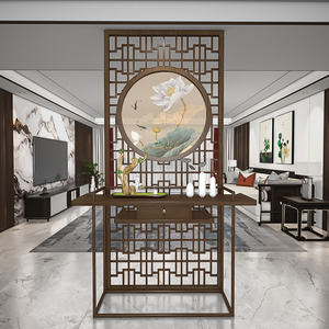 新中式实木入户屏风客厅隔断玄关卧室遮挡格栅现代简约家用小户型