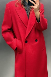 ZA2023RA同款欧美女装冬季新款休闲风格毛呢双排扣长款大衣外套