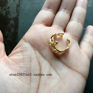 纯铜 黄铜 叶形自由艺术气息开口可调节戒指