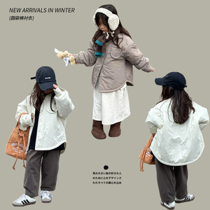 女童韩版加棉复古衬衫2023洋气时尚保暖棉衣儿童冬季时尚衬衣外套