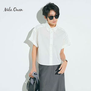 Mila Owen 2023夏季新款休闲通勤宽松短版纯色衬衫女09WFB232078