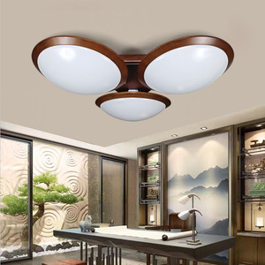 双叶家具实木吸顶灯现代新中式卧室简约胡桃木艺客厅圆形组合灯具
