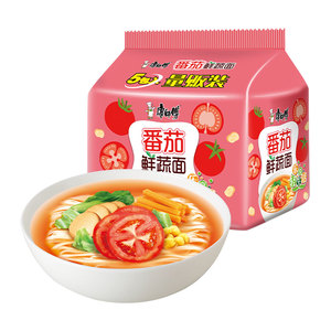 康师傅高汤番茄鲜蔬面101克*5袋五连包量版装泡面速食面油炸宽面