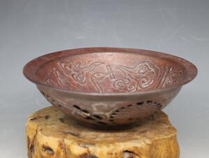 宋耀州窑鹤纹双层镂空碗古董古玩老旧货仿古做旧瓷器收藏复古摆件