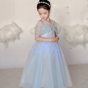 蓝色发光公主裙艾莎女童夏季生日洋气纱裙六一儿童礼服爱莎连衣裙