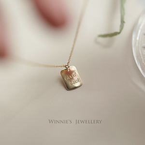 winnies定制 纯14k金good luck长方形小牌子造型百搭时髦锁骨项链