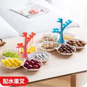 创意家用客厅水果盘塑料配叉零食干果盘点心盘子造型水果拼盘果盆