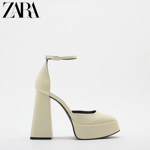 ZARA新款女鞋米色防水台超高跟鞋女夏季粗跟芭比鞋小个子增高单鞋