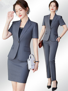 夏季短袖高端职业套装女酒店经理前台西装修身工装物业销售工作服