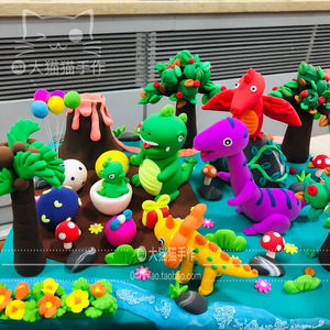 超轻黏土彩泥恐龙单品场景,成品,手工作业,粘土diy,粘土动物