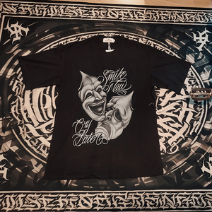 dik原创奇卡诺匪帮复古宽松t恤西海岸哭笑面具印花嘻哈小领口短袖