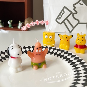韩国ins卡通造型生日蛋糕蜡烛海绵宝宝史努比派对摆拍装饰道具