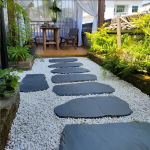 天然青石板地砖花园脚踏石园林草坪汀步踏步石防滑地铺仿古铺路石