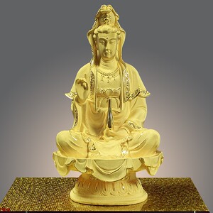 镀金黄金南海观音菩萨家用供奉保平安观世音菩萨佛像保平安摆件