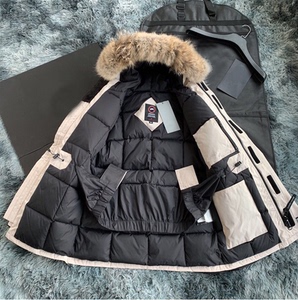 加拿大狼毛工装大鹅羽绒服08远征款石墨灰男女情侣防水连帽外套潮