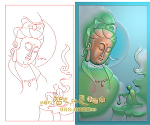 设计图悟道拜观音拜佛无相佛侧脸 xtw精雕图22电子版效果图图纸ai