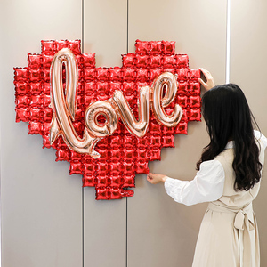 婚房布置大爱心形铝膜气球背景墙布置商场酒店订婚宴结婚房装饰