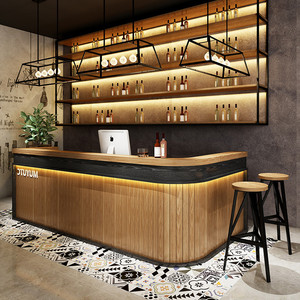 复古吧台桌收银台转角柜台饭店餐厅酒吧餐饮店铺商用前台小型实木