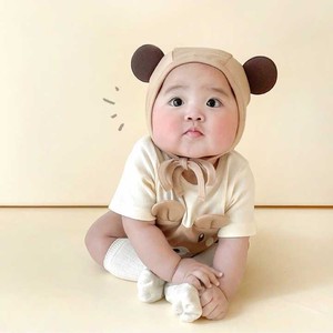 夏韩版婴儿衣服ins短袖薄款小熊造型包屁哈衣男女宝宝爬服送帽子